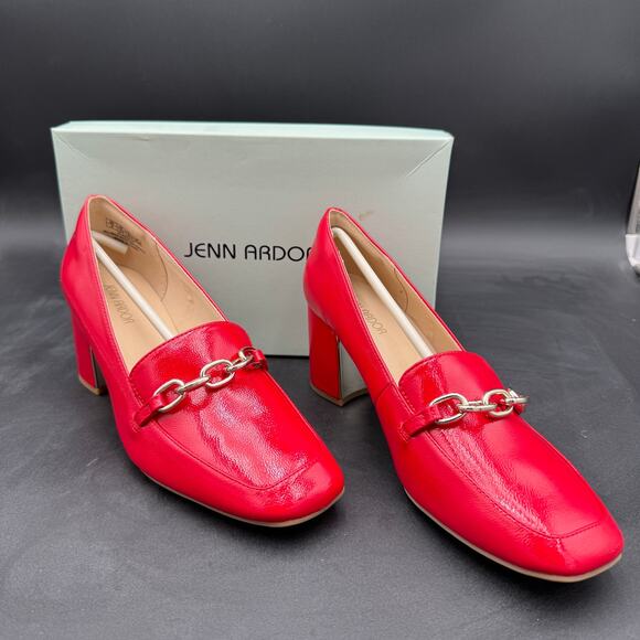 Jenn Ardor Size US 9 Womens Heeled Loafers Chunky Square Toe 2.6 Inch Red & Gold - Picture 1 of 5